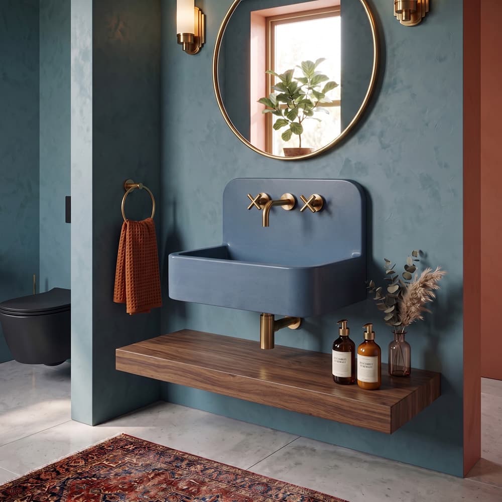 Newterra CT2214 22" Rectangular Concrete Wall Mount/Vessel Sink with Backsplash, Handmade in USA by LACAVA